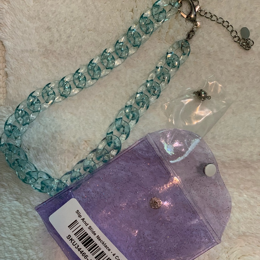 By Alexa Rae Aqua slip and slide necklace 16” + 3” extender